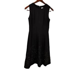 Calvin Klein Fit & Flare Black Sleeveless Embroidered Midi Dress Size 4 Church